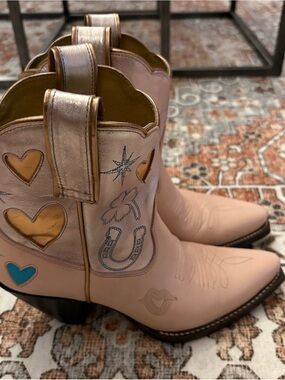 Besita Boots  Pink Embroidered Western Ankle Boots w/Heart & Horseshoe Details 8